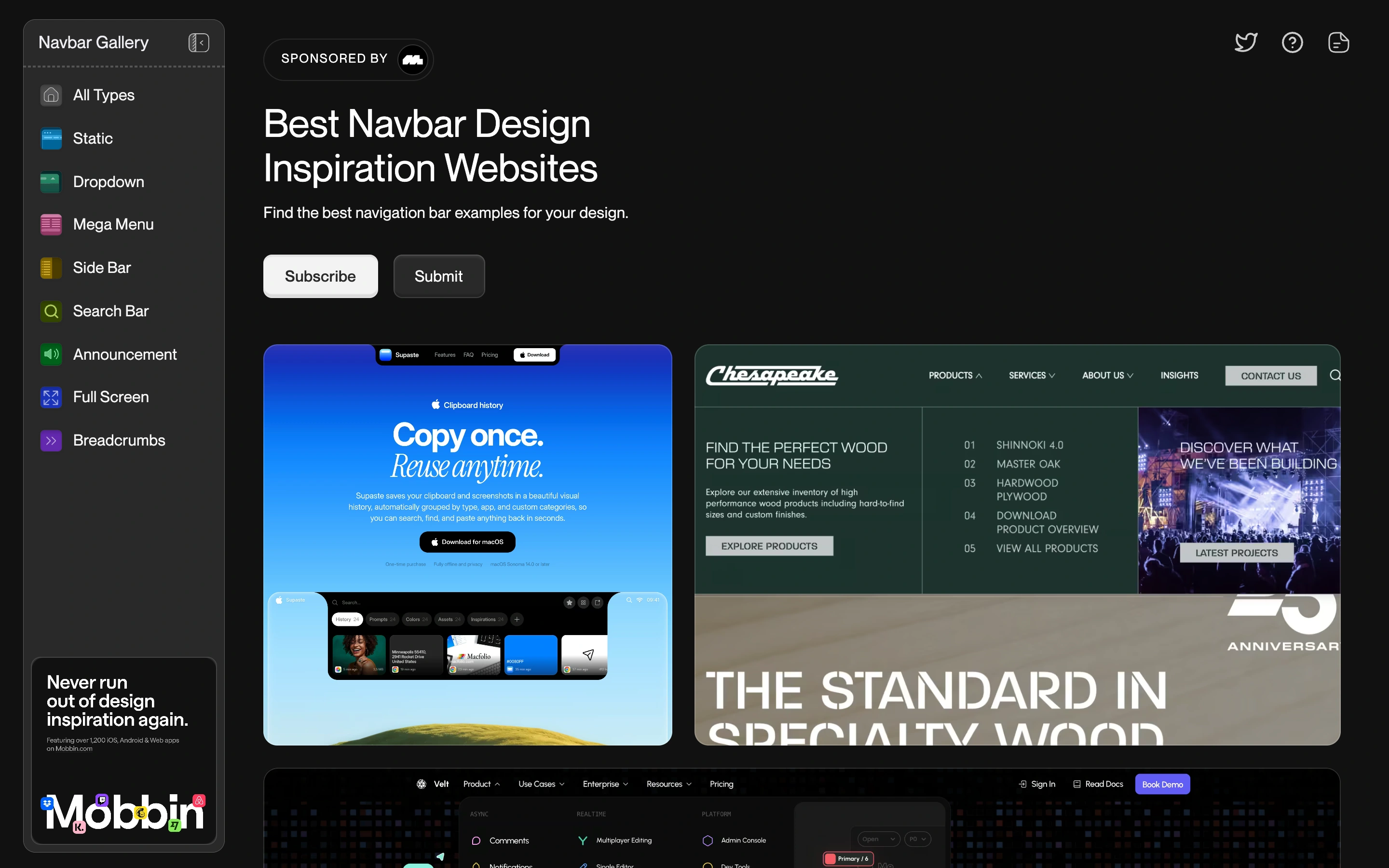 Navbar Gallery — captured interface