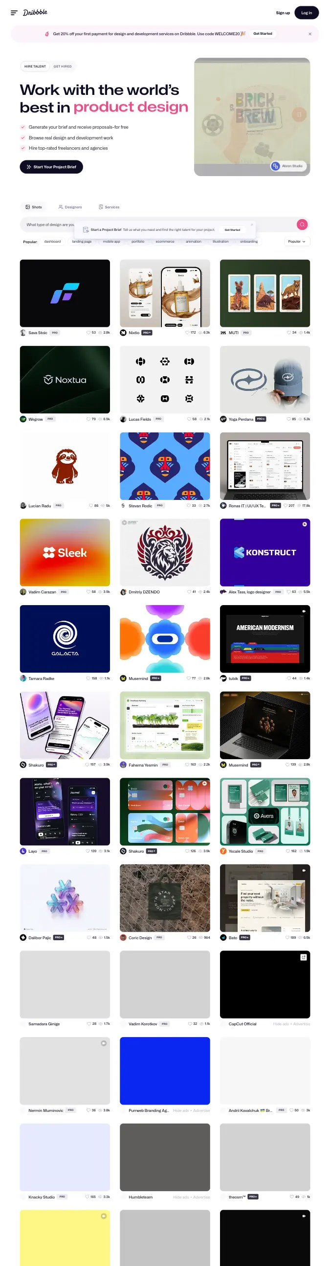 Dribbble — captured interface