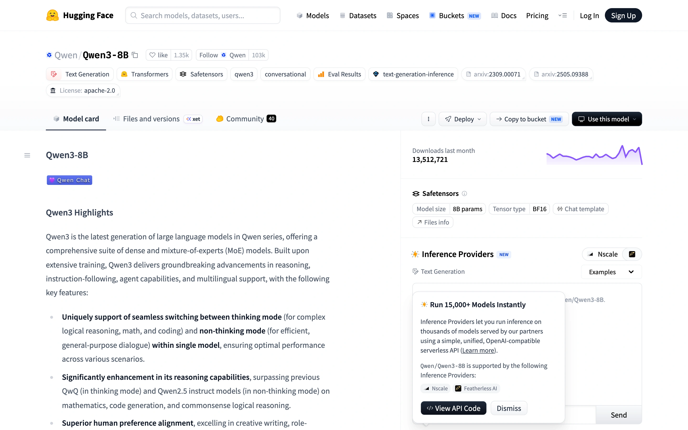 Hugging Face — Qwen model card — captured interface