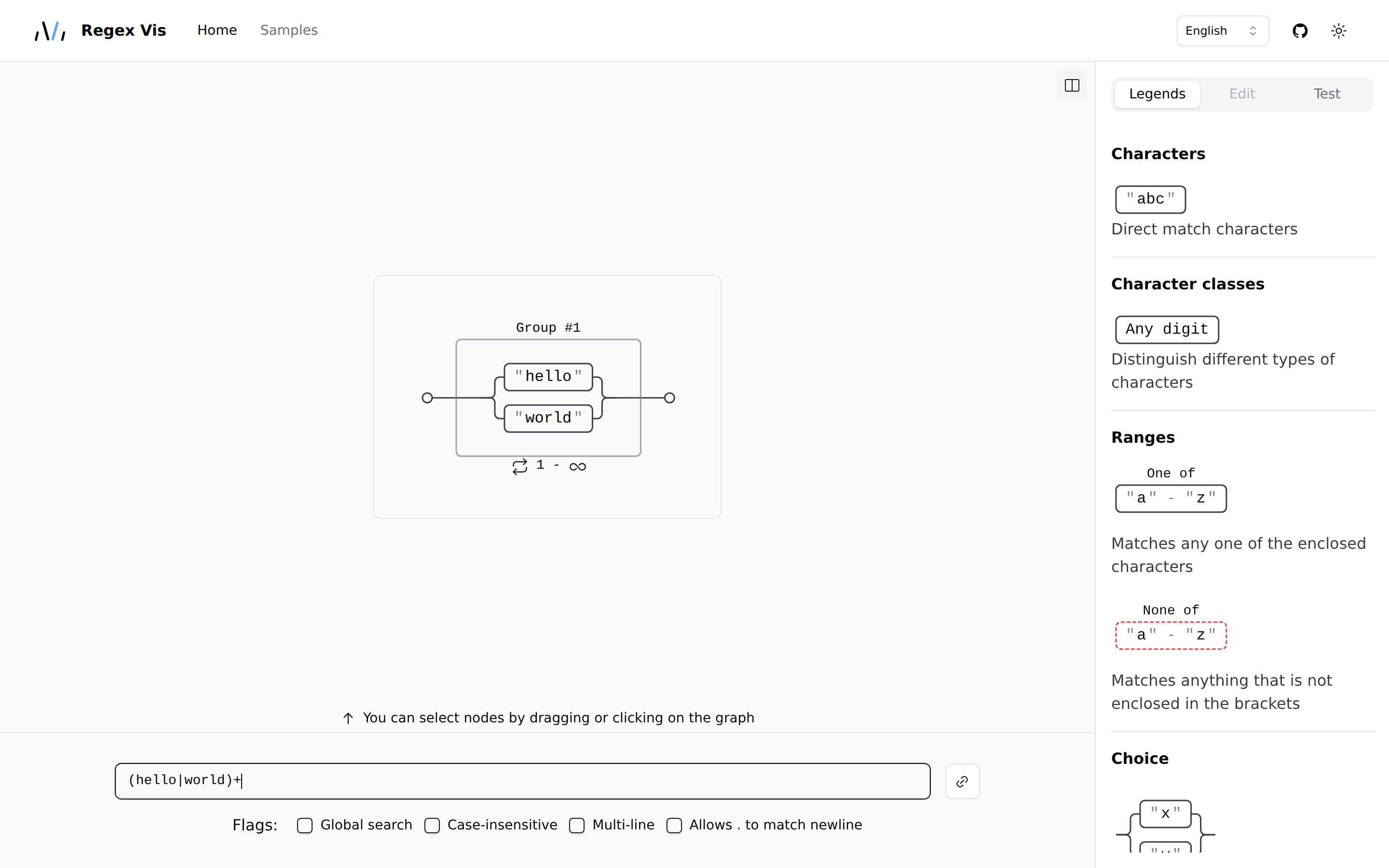 Regex Vis — Expression visualizer — captured interface