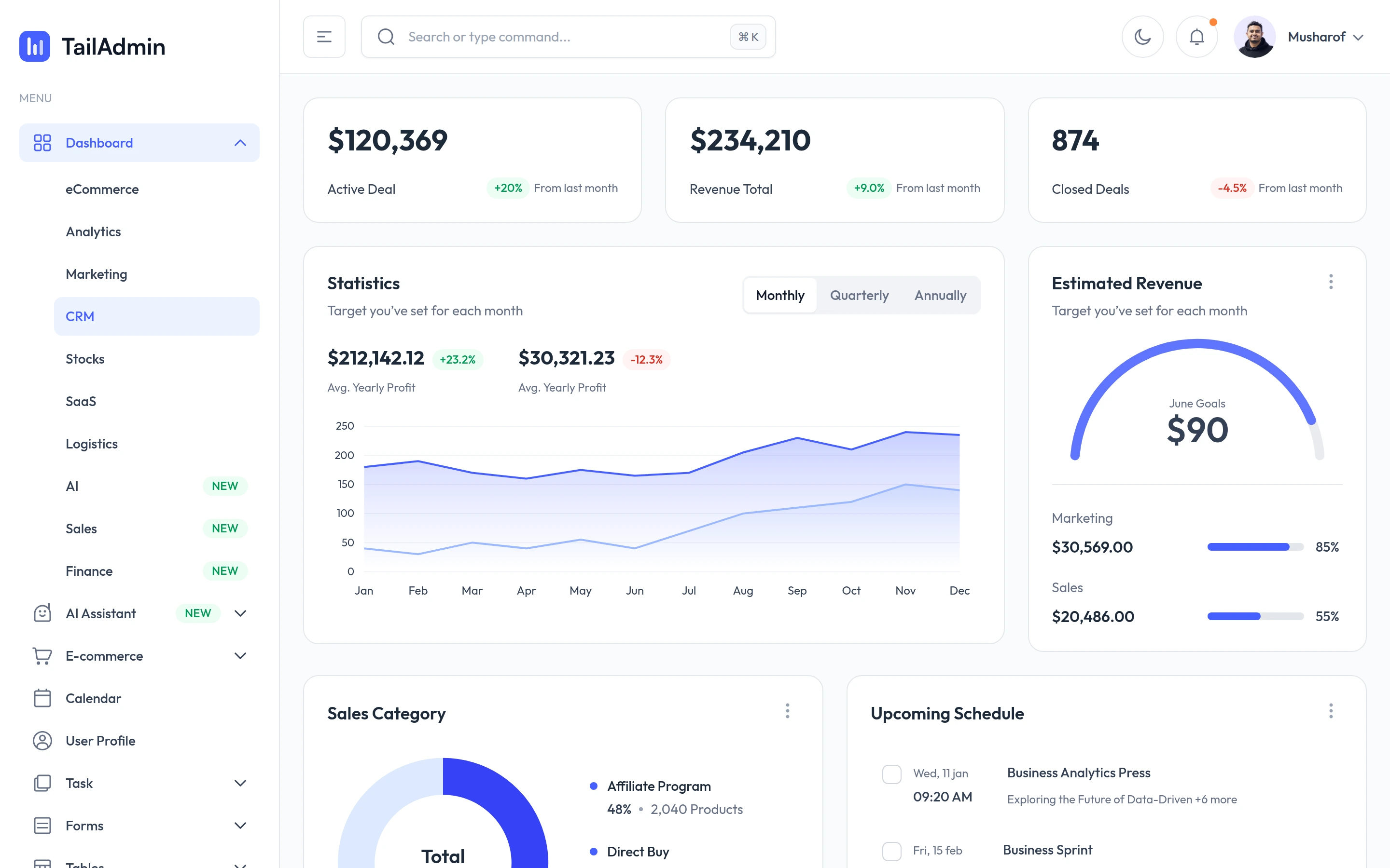 TailAdmin — Crm demo — captured interface