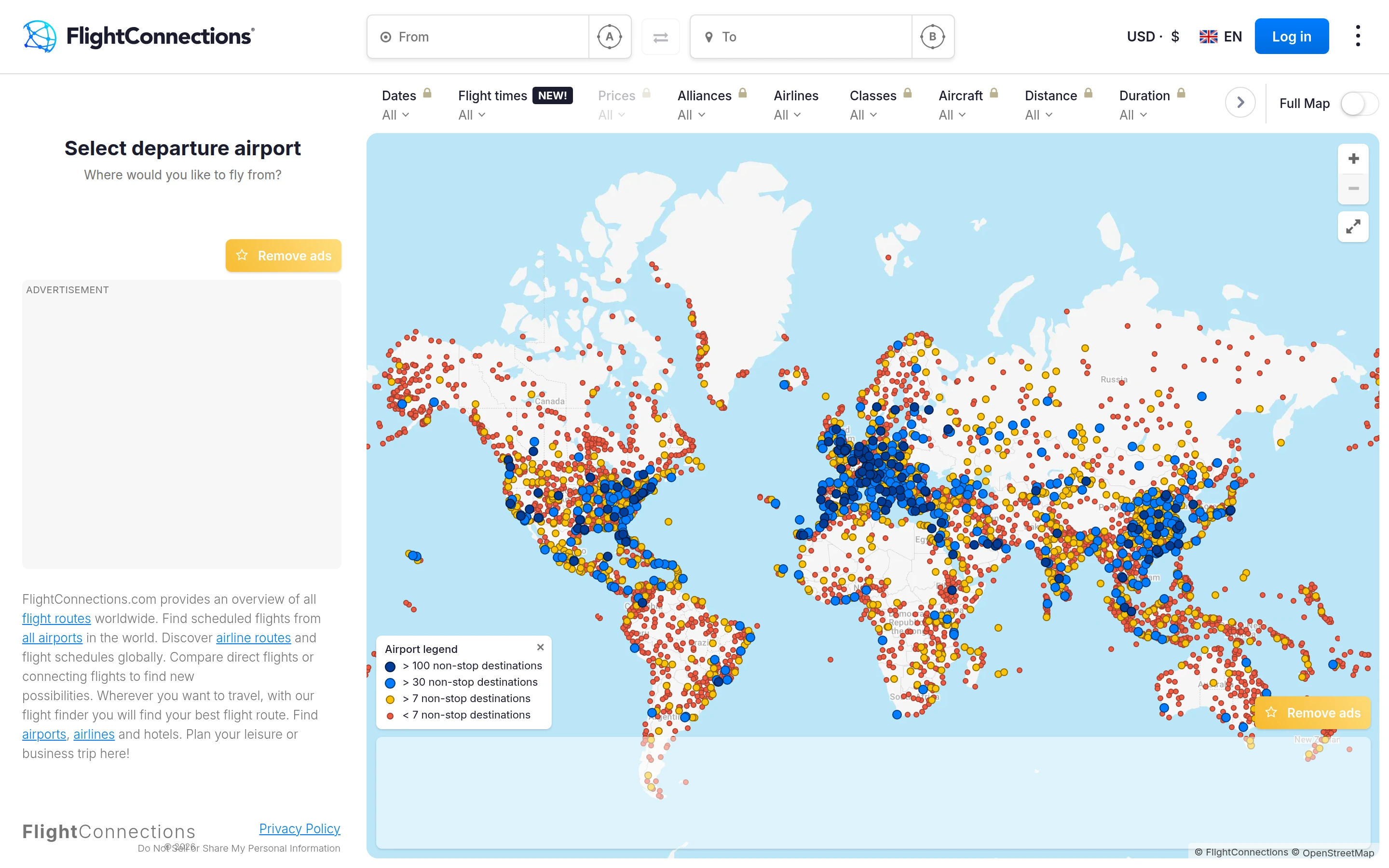 FlightConnections — Route explorer — captured interface