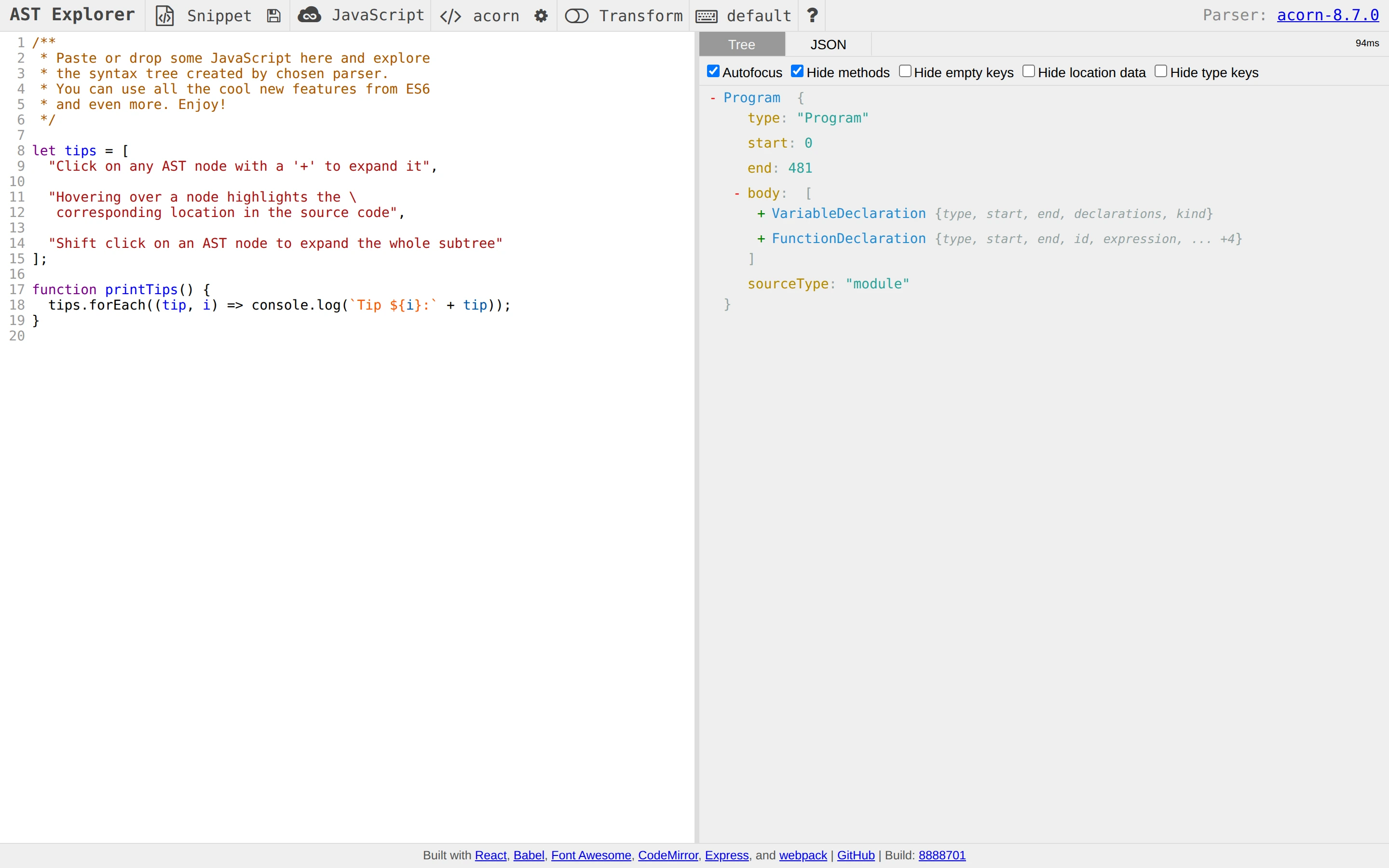 AST Explorer — Code explorer — captured interface