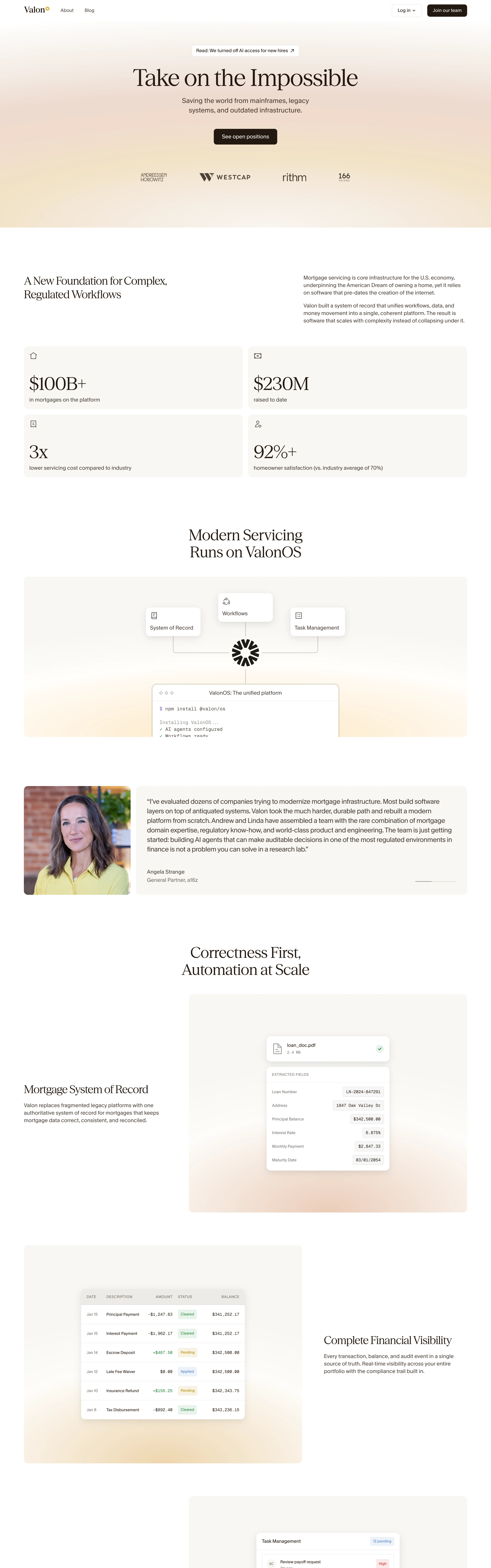 Valon — Warm Serif Fintech — captured interface