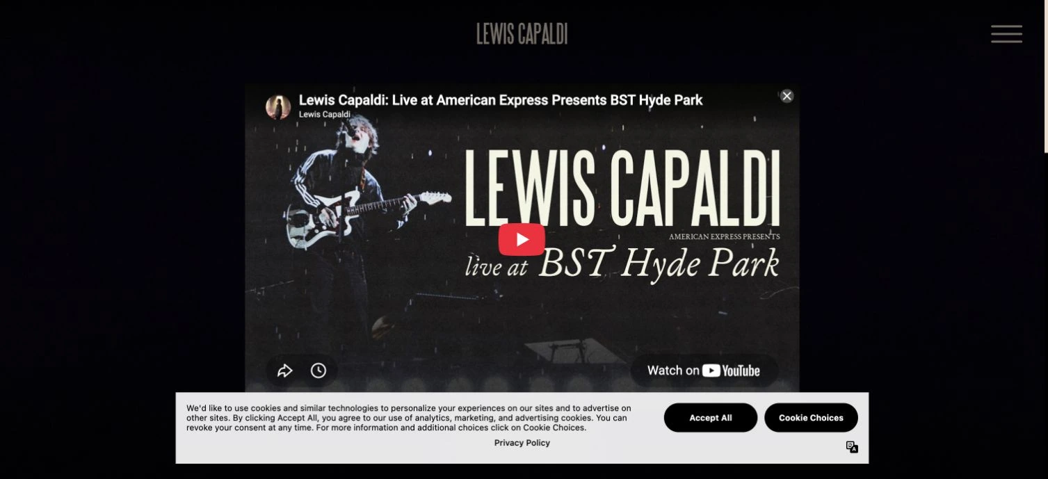 Lewis Capaldi — captured interface