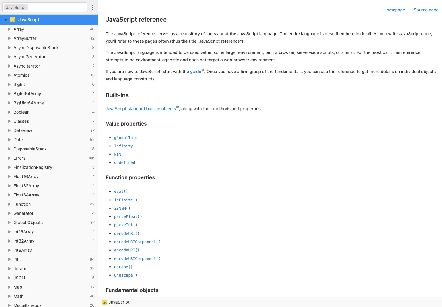 DevDocs — Documentation browser — captured interface