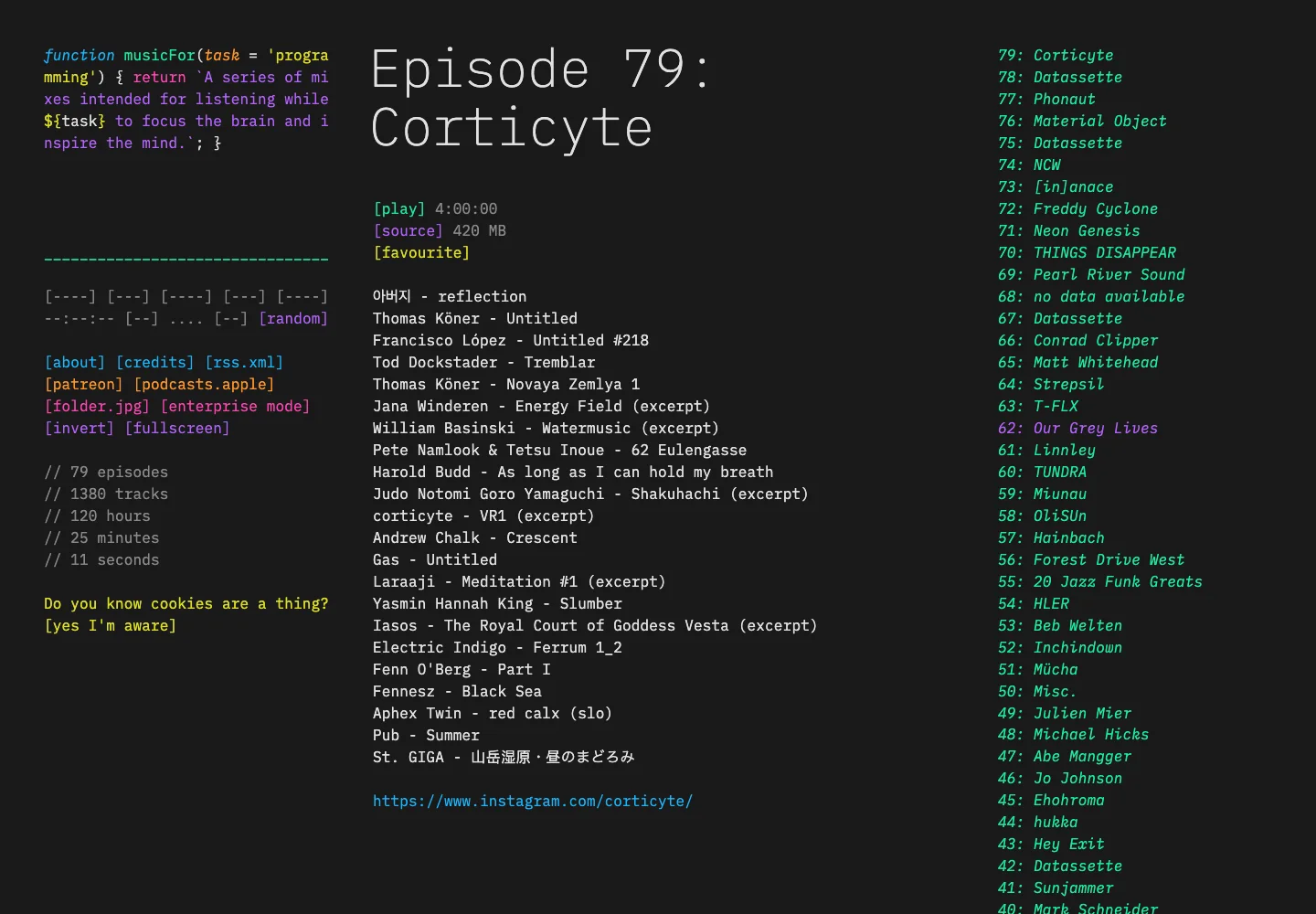 Music for Programming — Listening workspace — captured interface