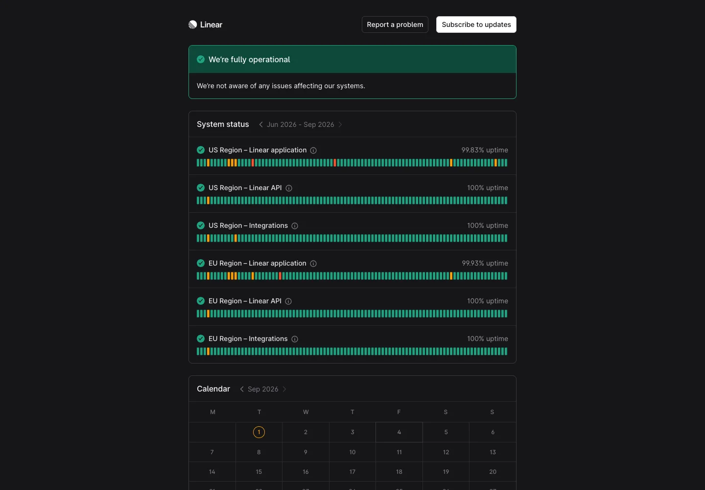 Linear — Service status — captured interface