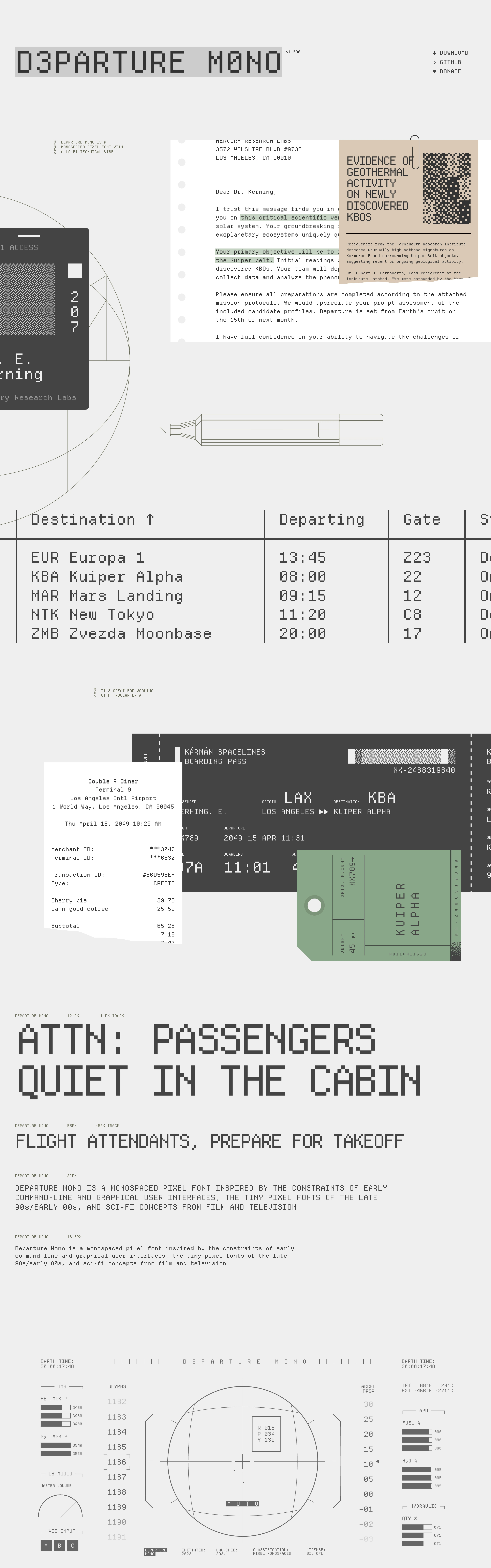 Departure Mono — Pixel Terminal Specimen — captured interface