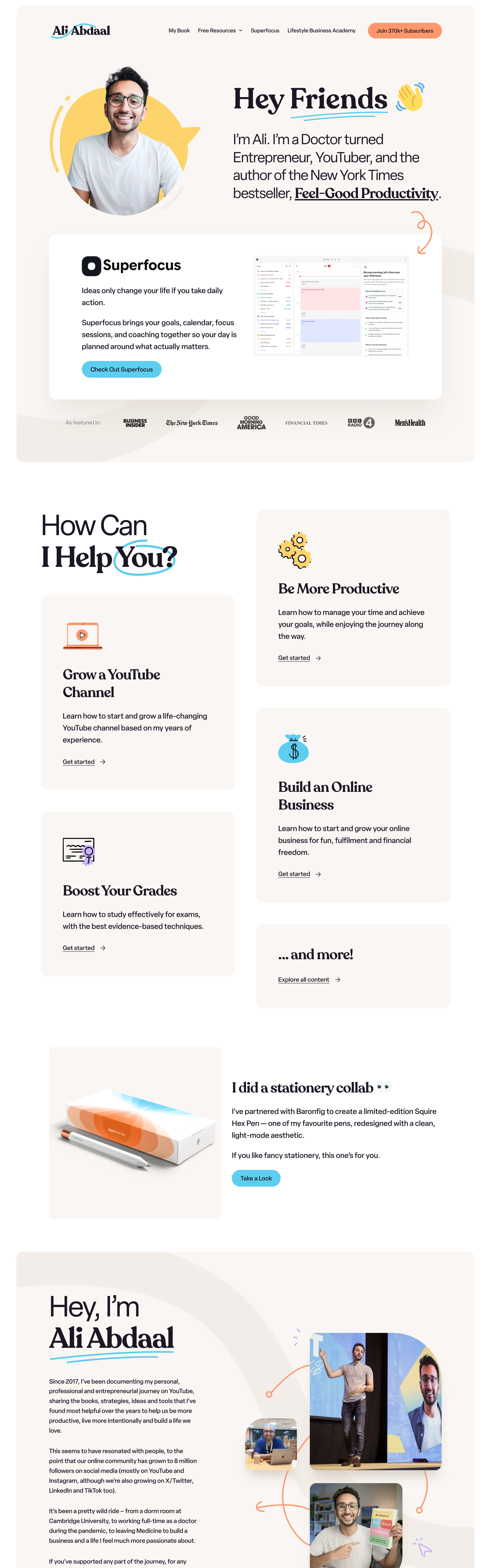 Ali Abdaal — Warm Creator Brand — captured interface