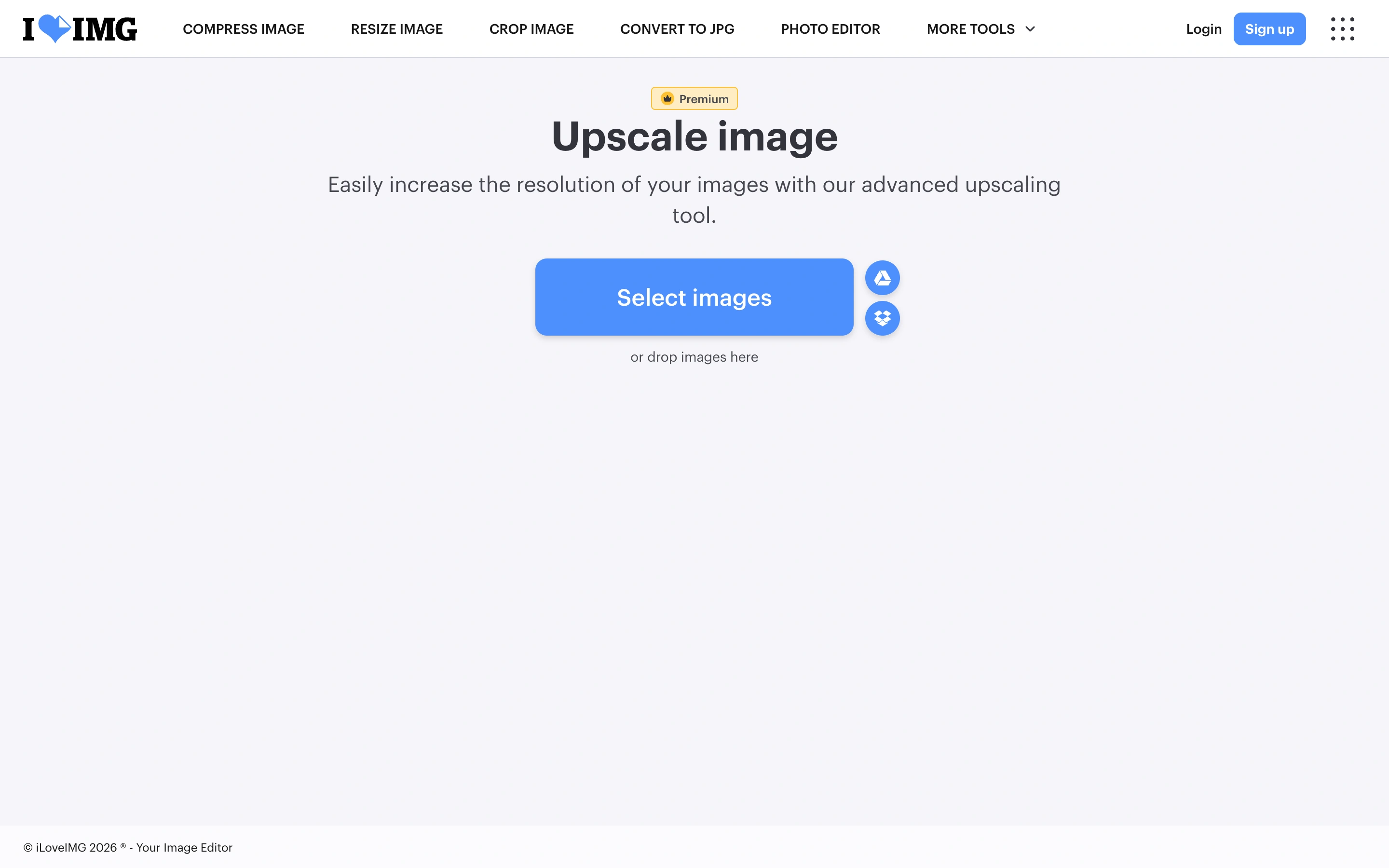 iLoveIMG — Image upscaler — captured interface