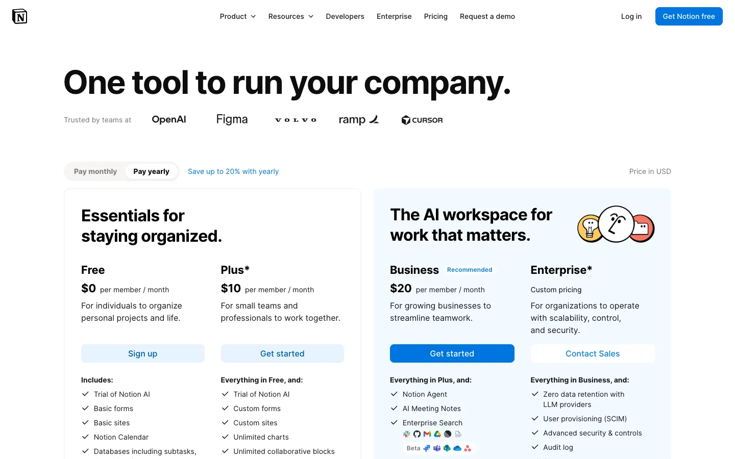 Notion — Pricing — captured interface