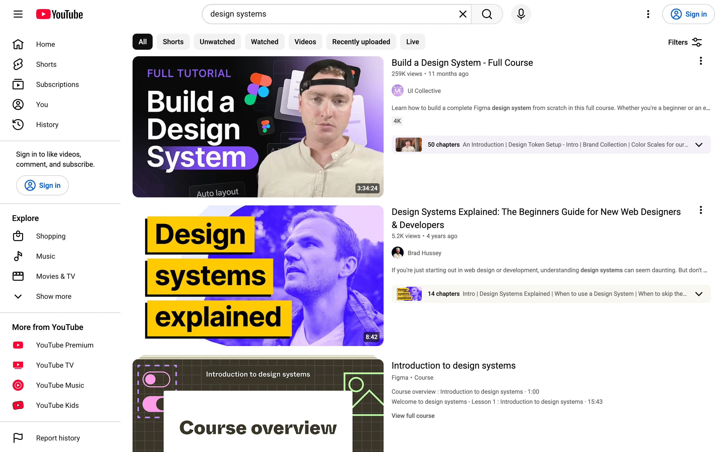 YouTube — Search results — captured interface