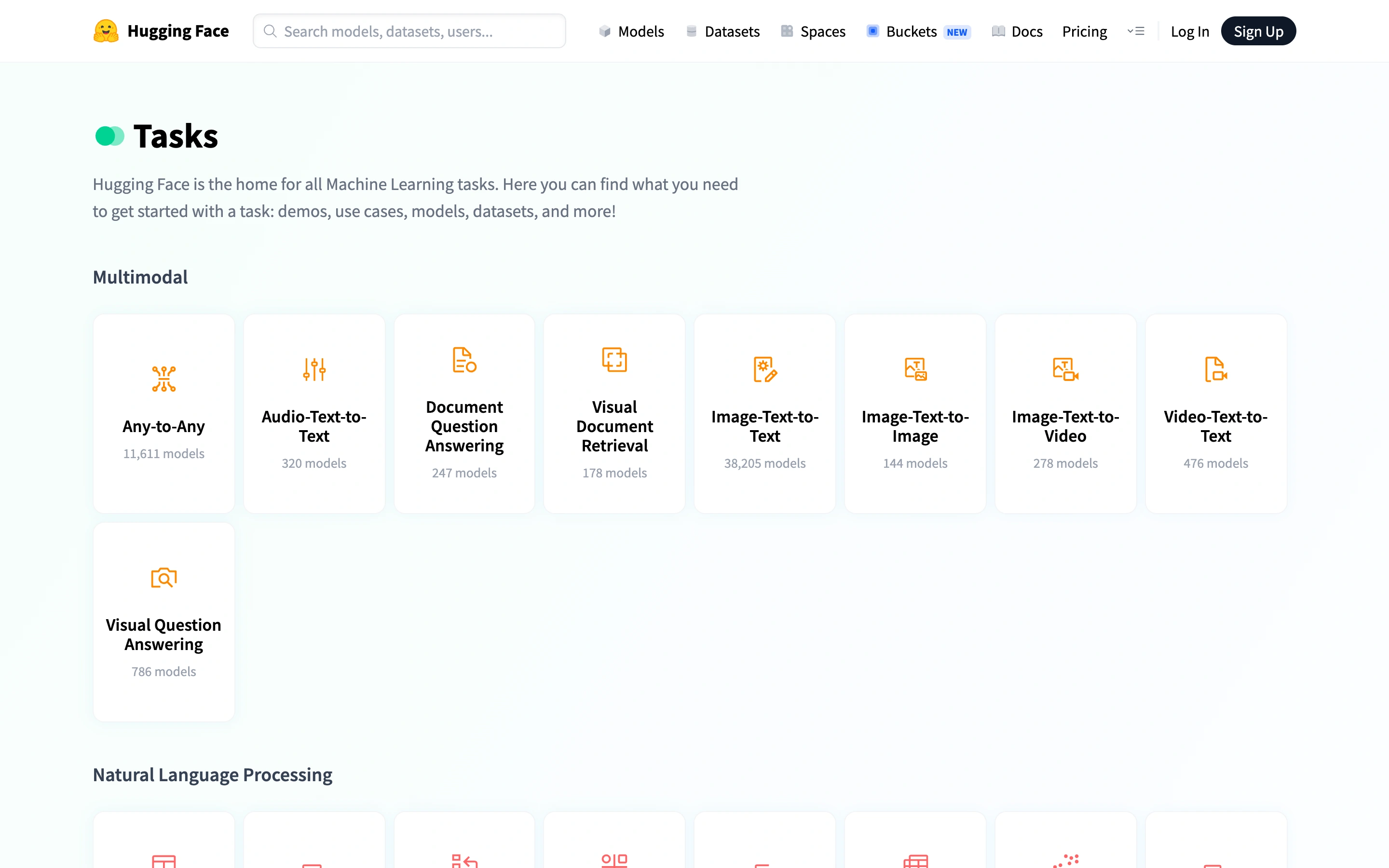 Hugging Face — Task browser — captured interface