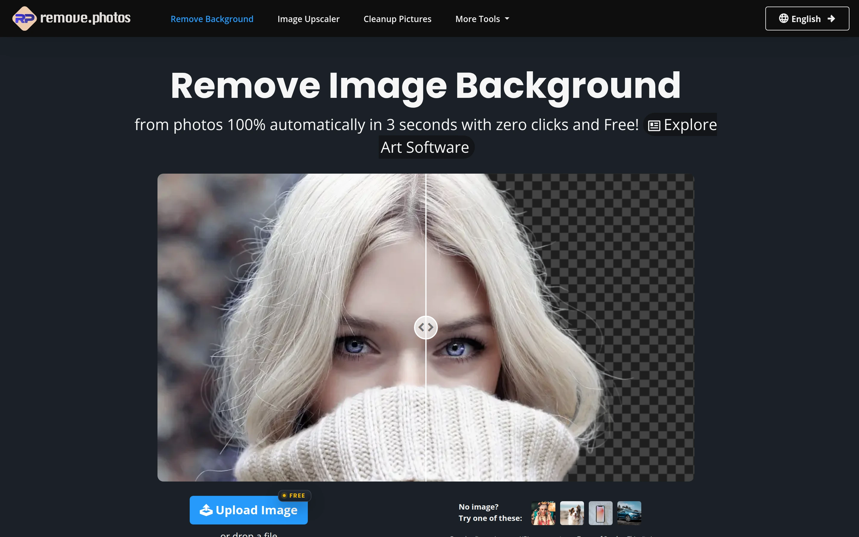 remove.photos — Upload and comparison example — captured interface