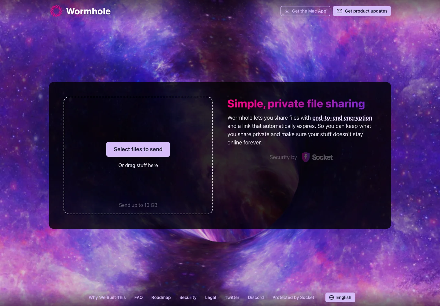 Wormhole — Send files — captured interface