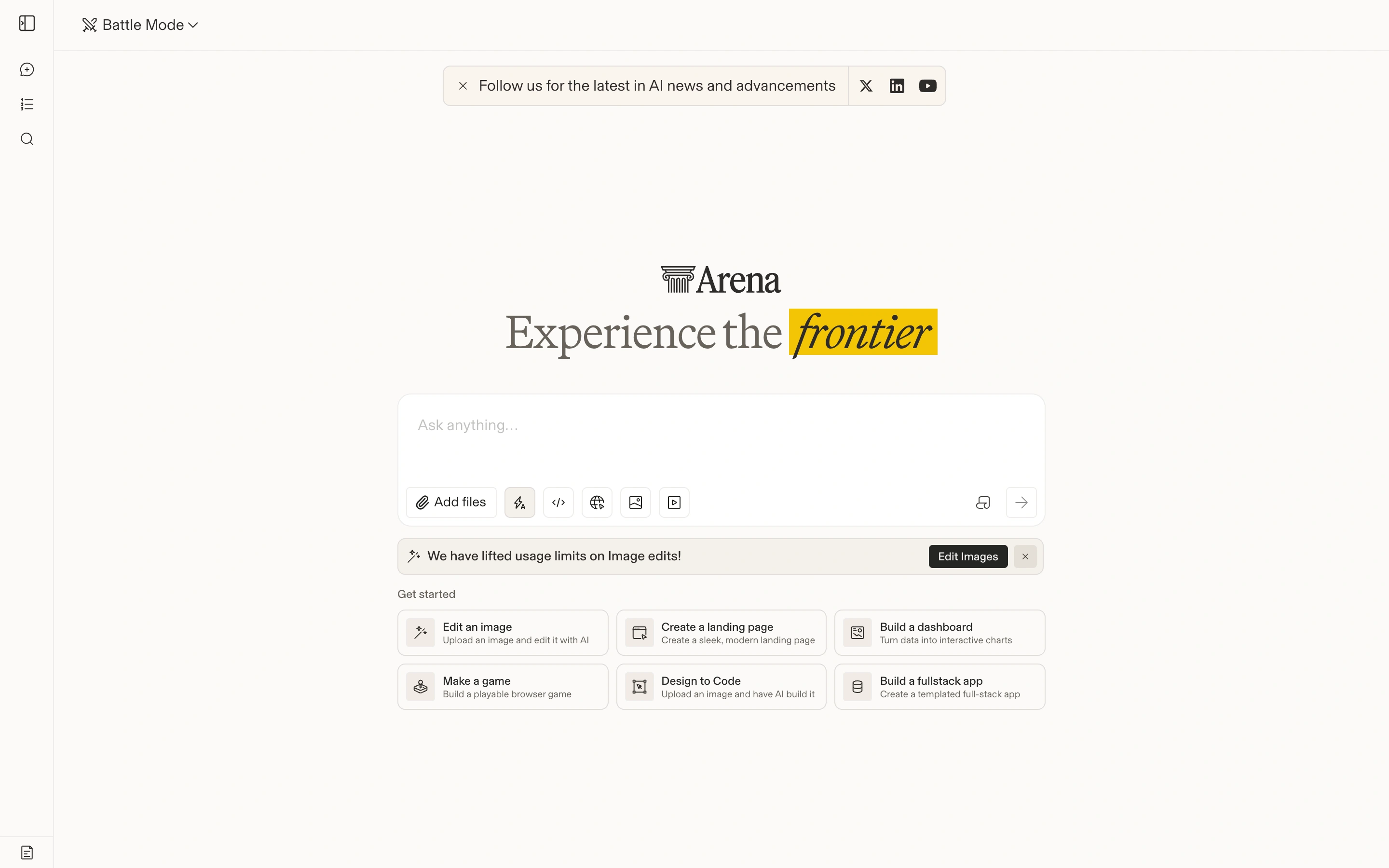 Arena — Chat start — captured interface