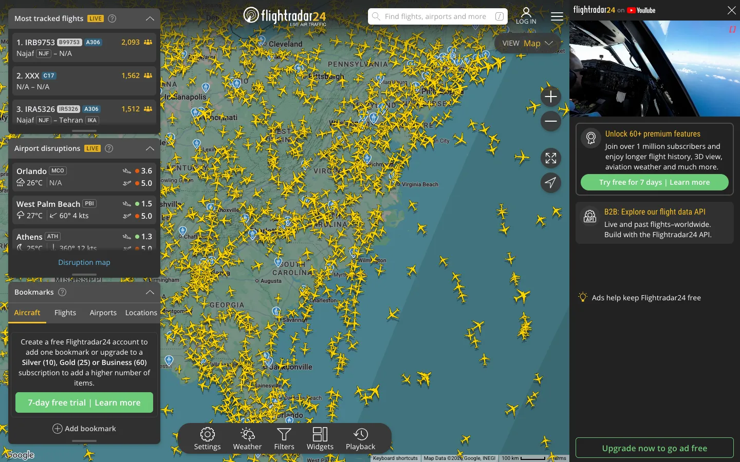 Flightradar24 — Live map — captured interface