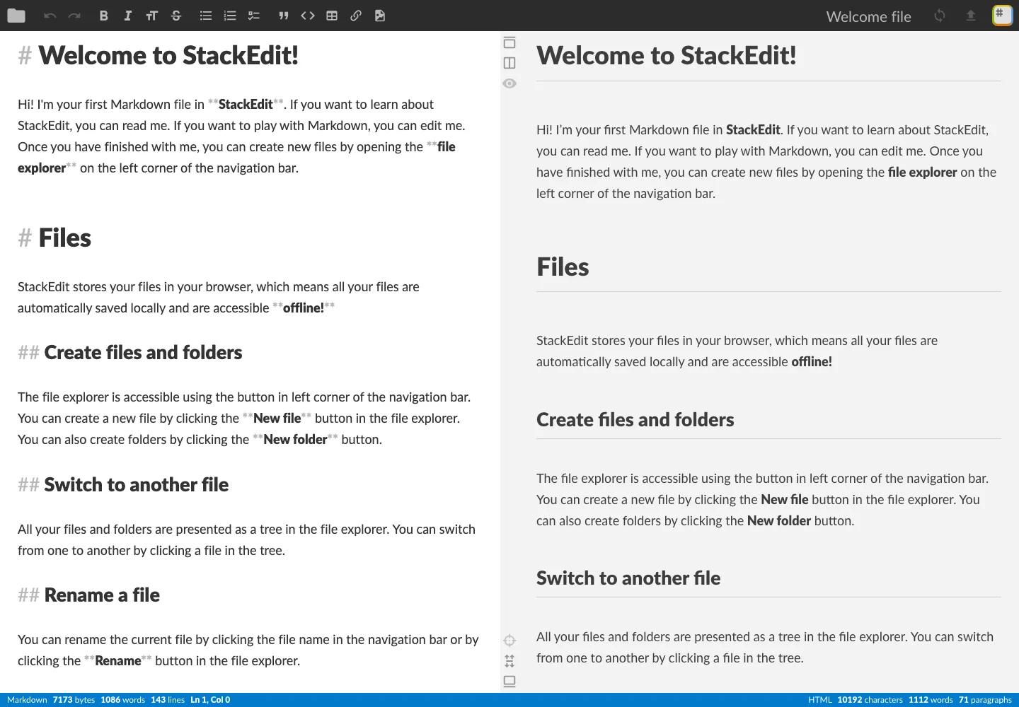StackEdit — Markdown workspace — captured interface