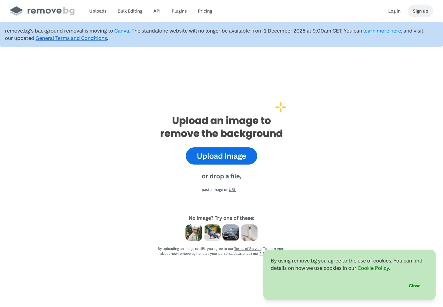 remove.bg — Image upload — captured interface
