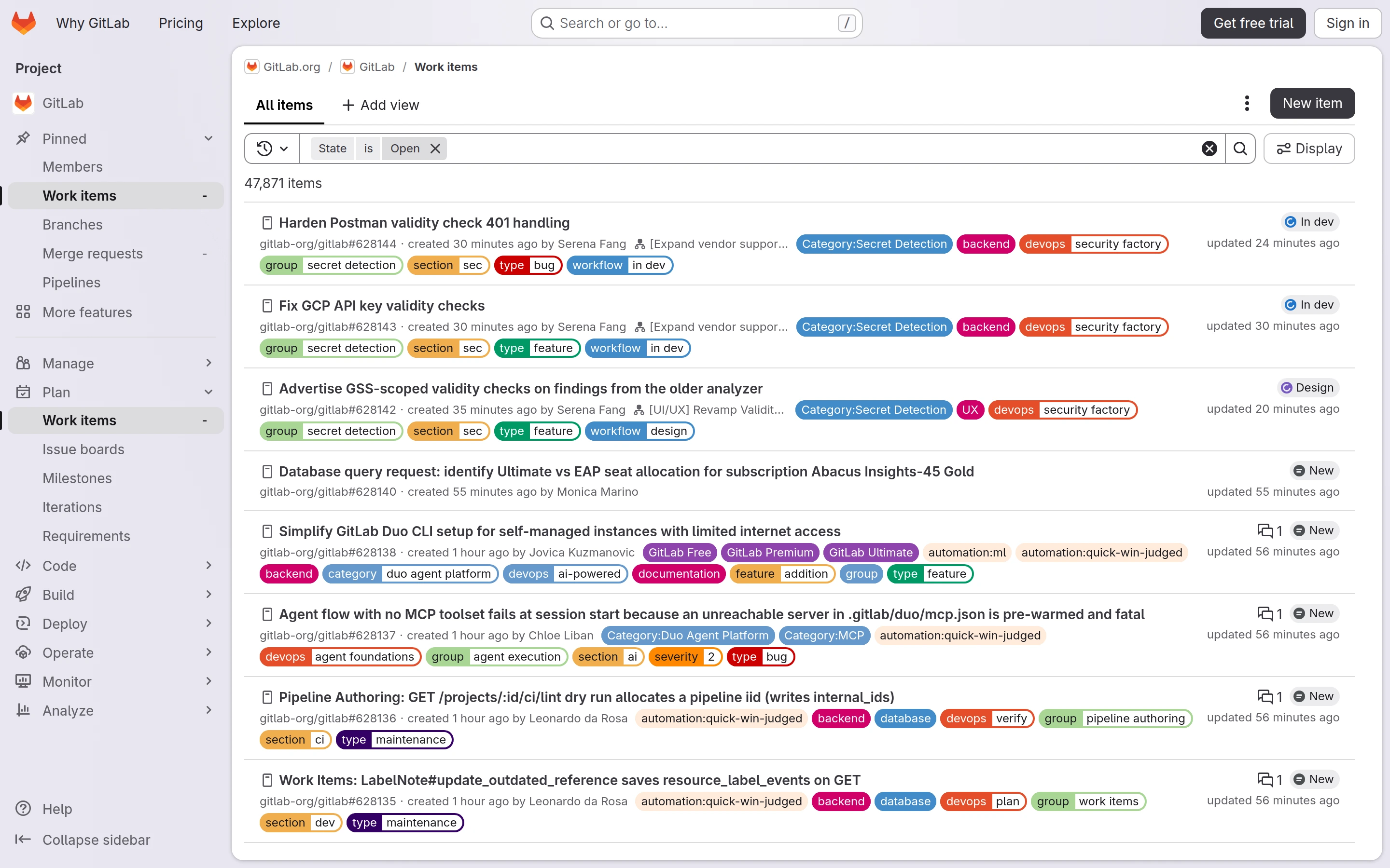 GitLab — Issue browser — captured interface