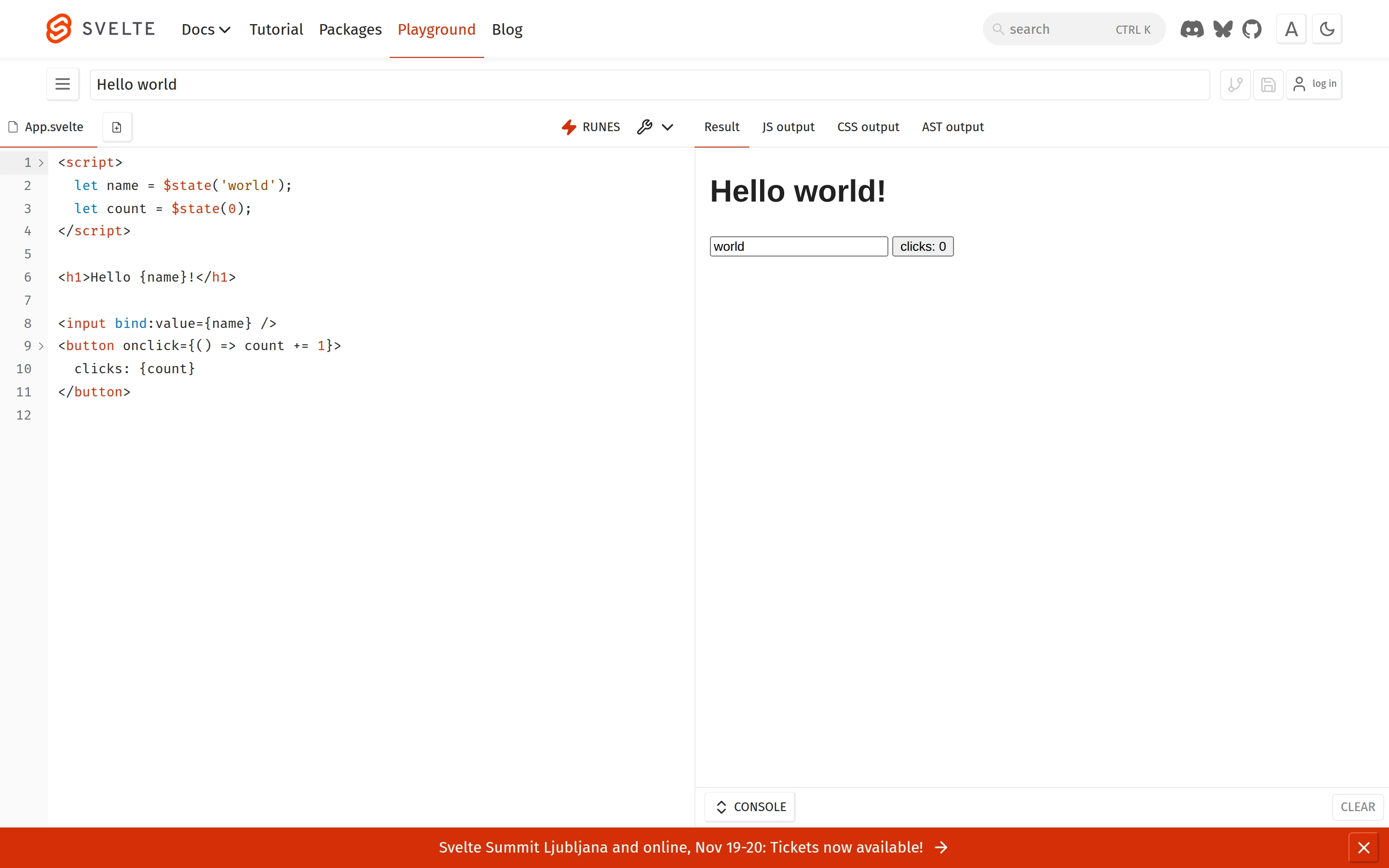 Svelte — Playground — captured interface