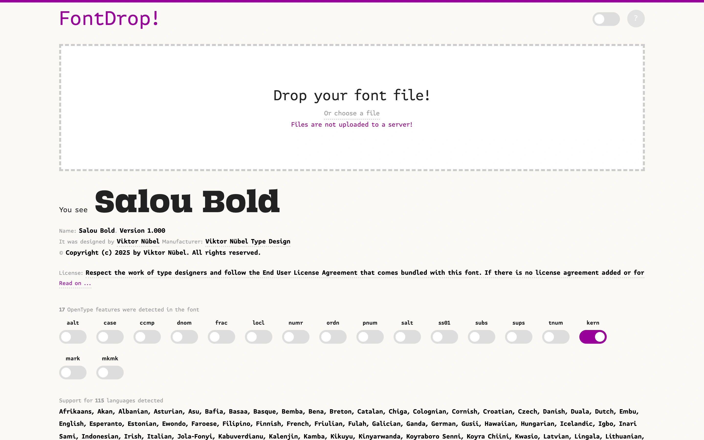 FontDrop — Font inspector — captured interface