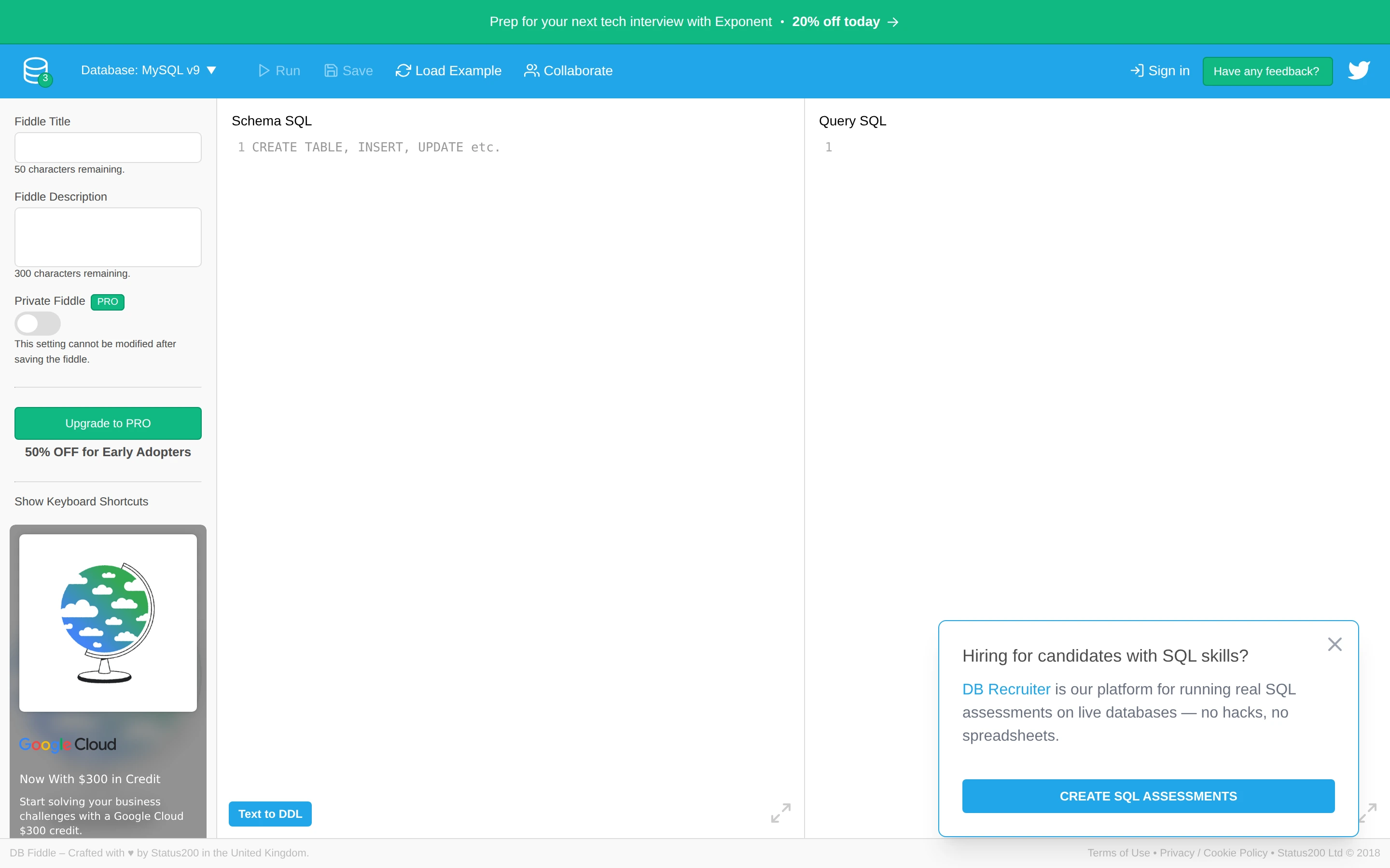 DB Fiddle — SQL workspace — captured interface