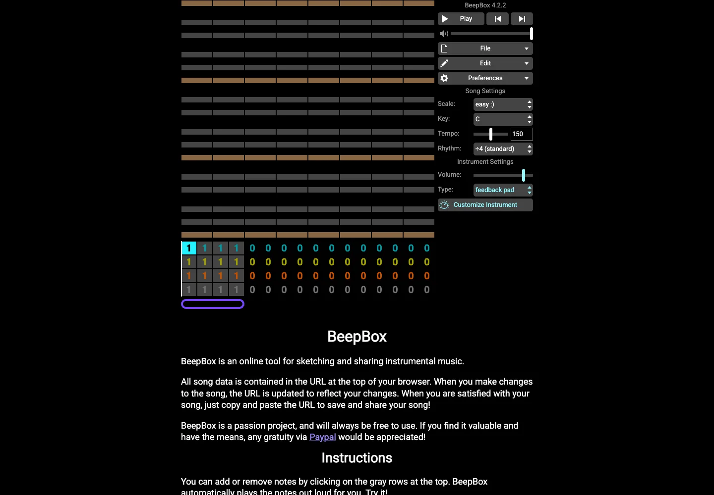 BeepBox — Music sequencer — captured interface