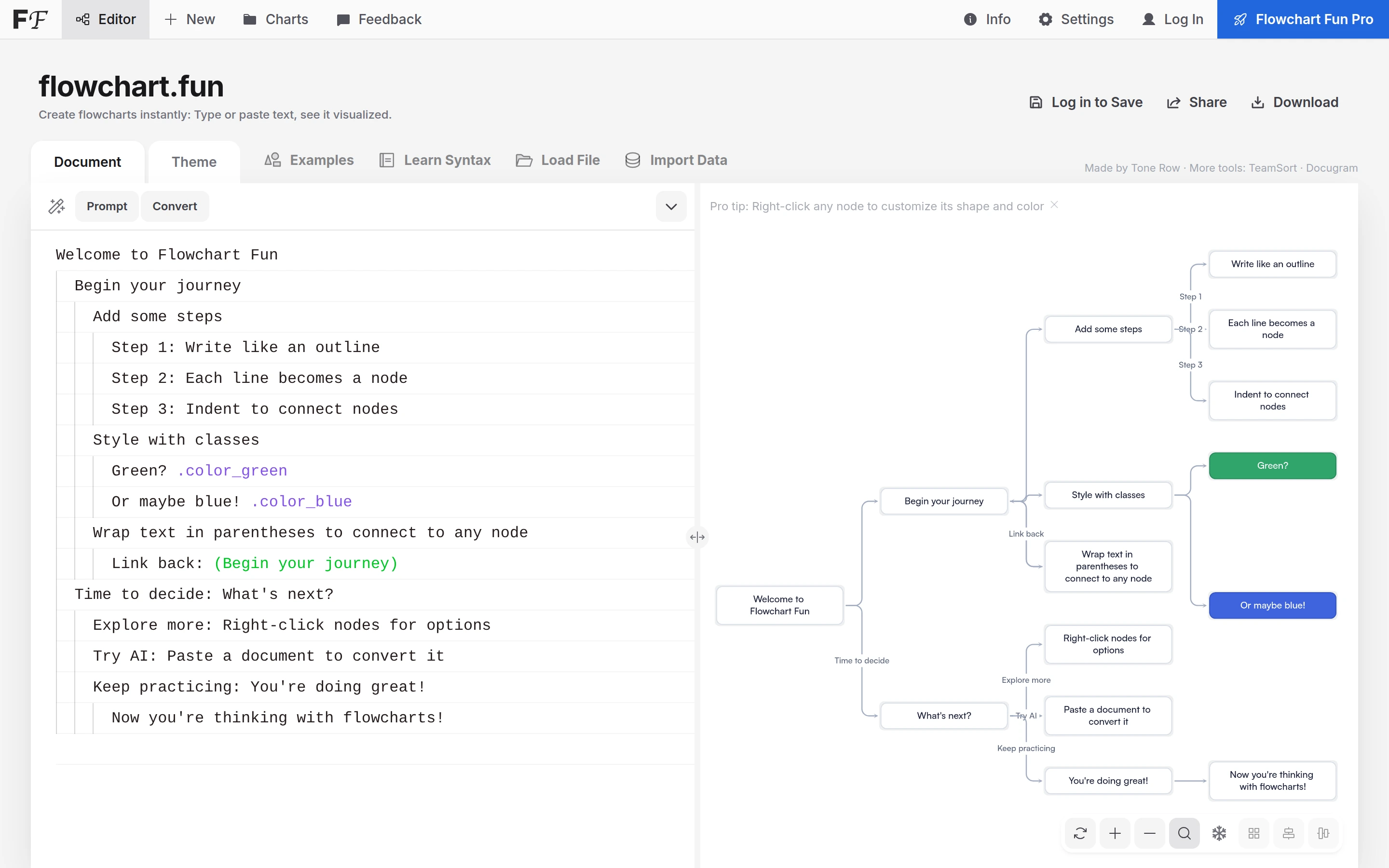 Flowchart Fun — Text and diagram editor — captured interface