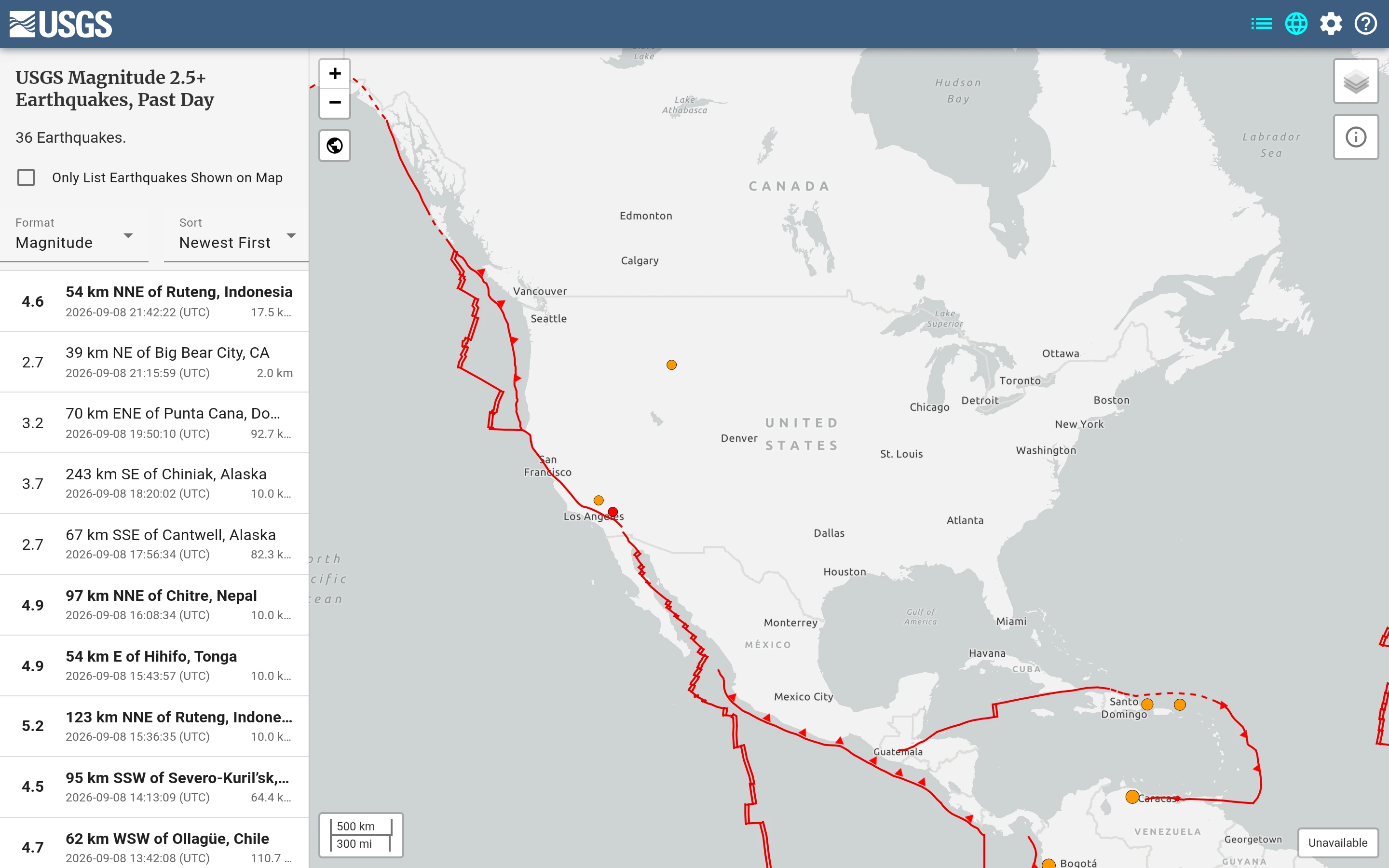 USGS — Earthquake explorer — captured interface