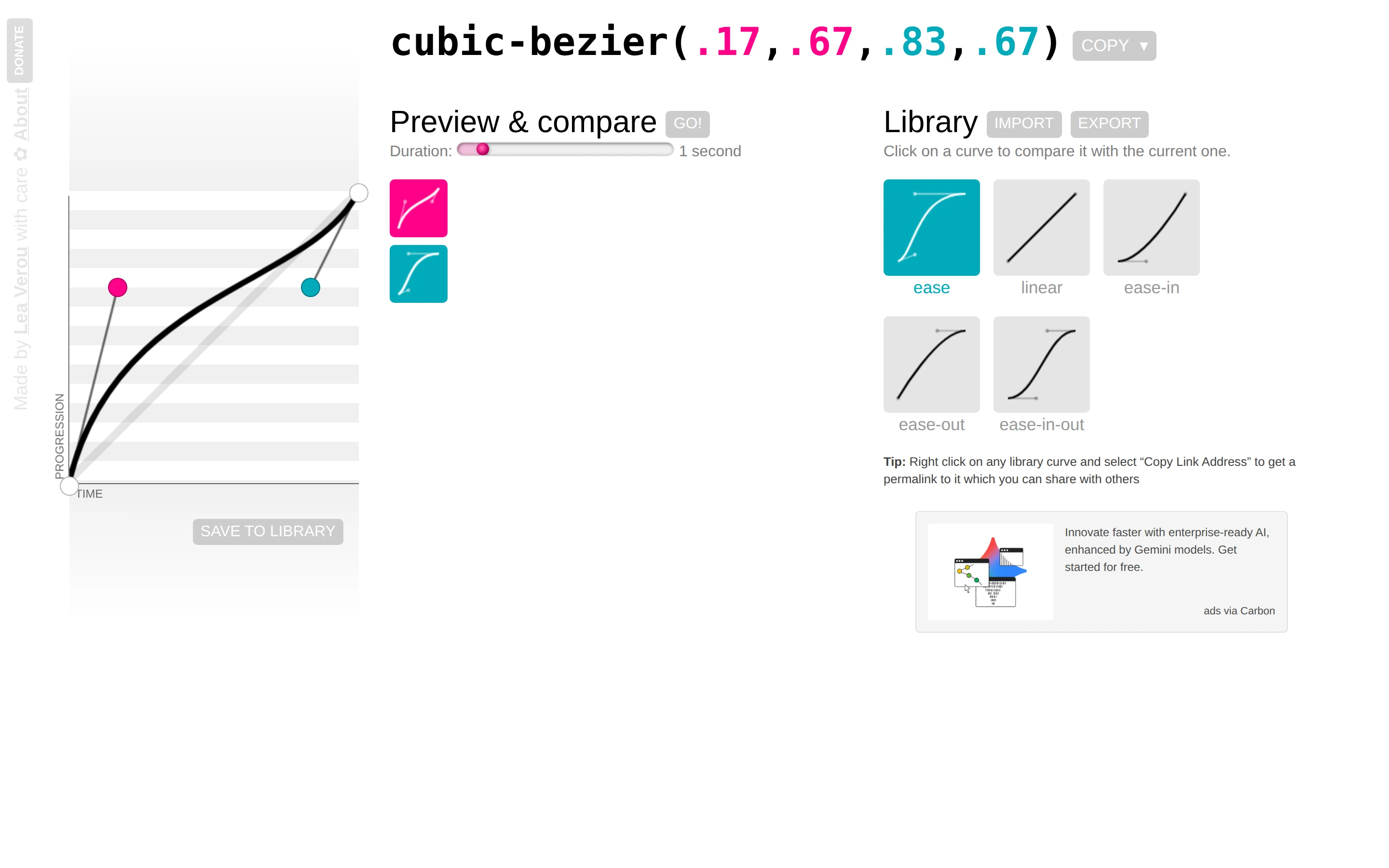 Cubic Bezier — Curve editor — captured interface