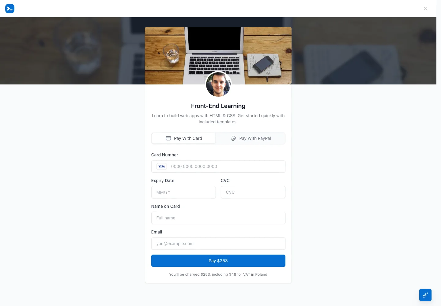Tabler — Payment form — captured interface