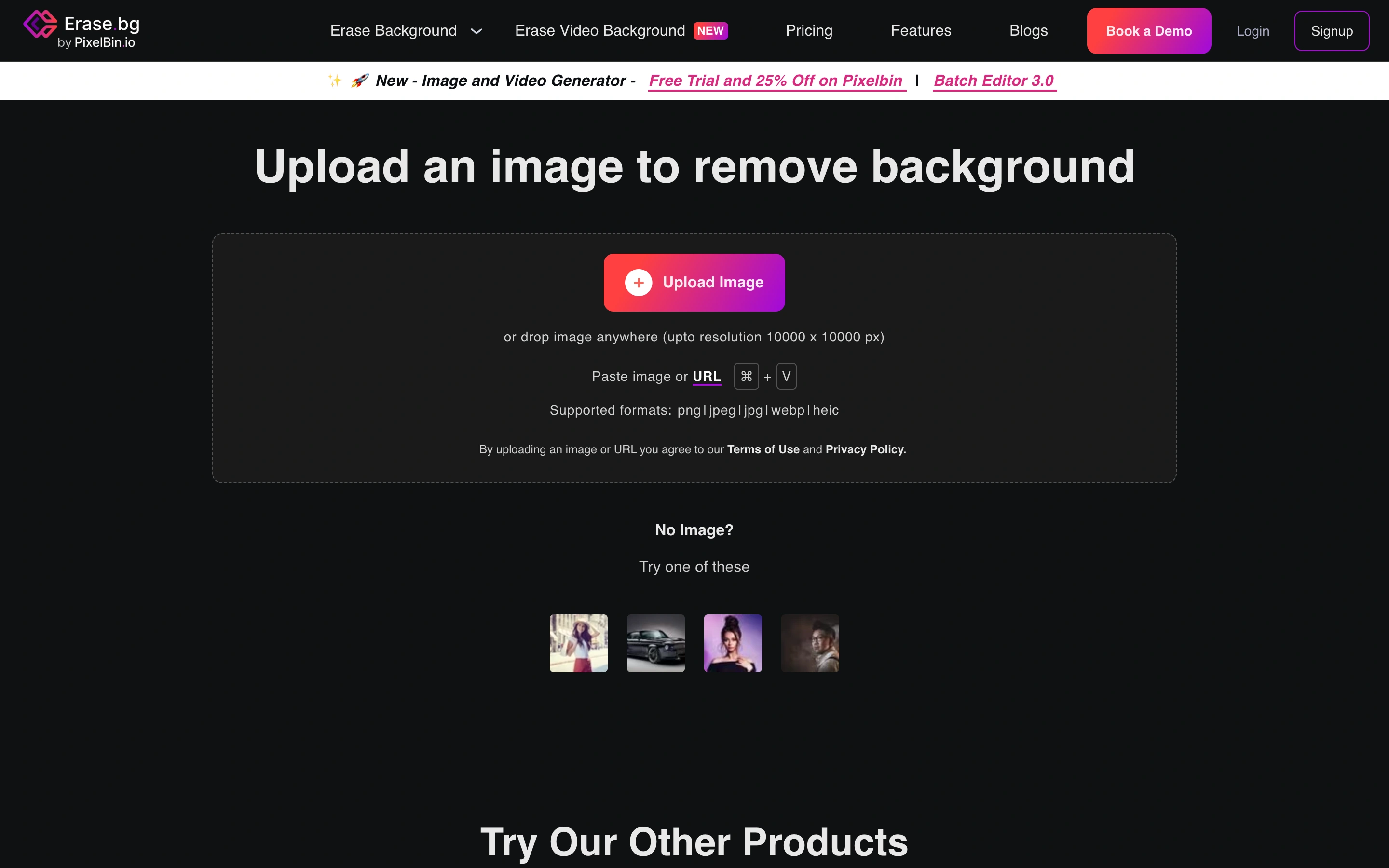 Erase.bg — Background removal — captured interface