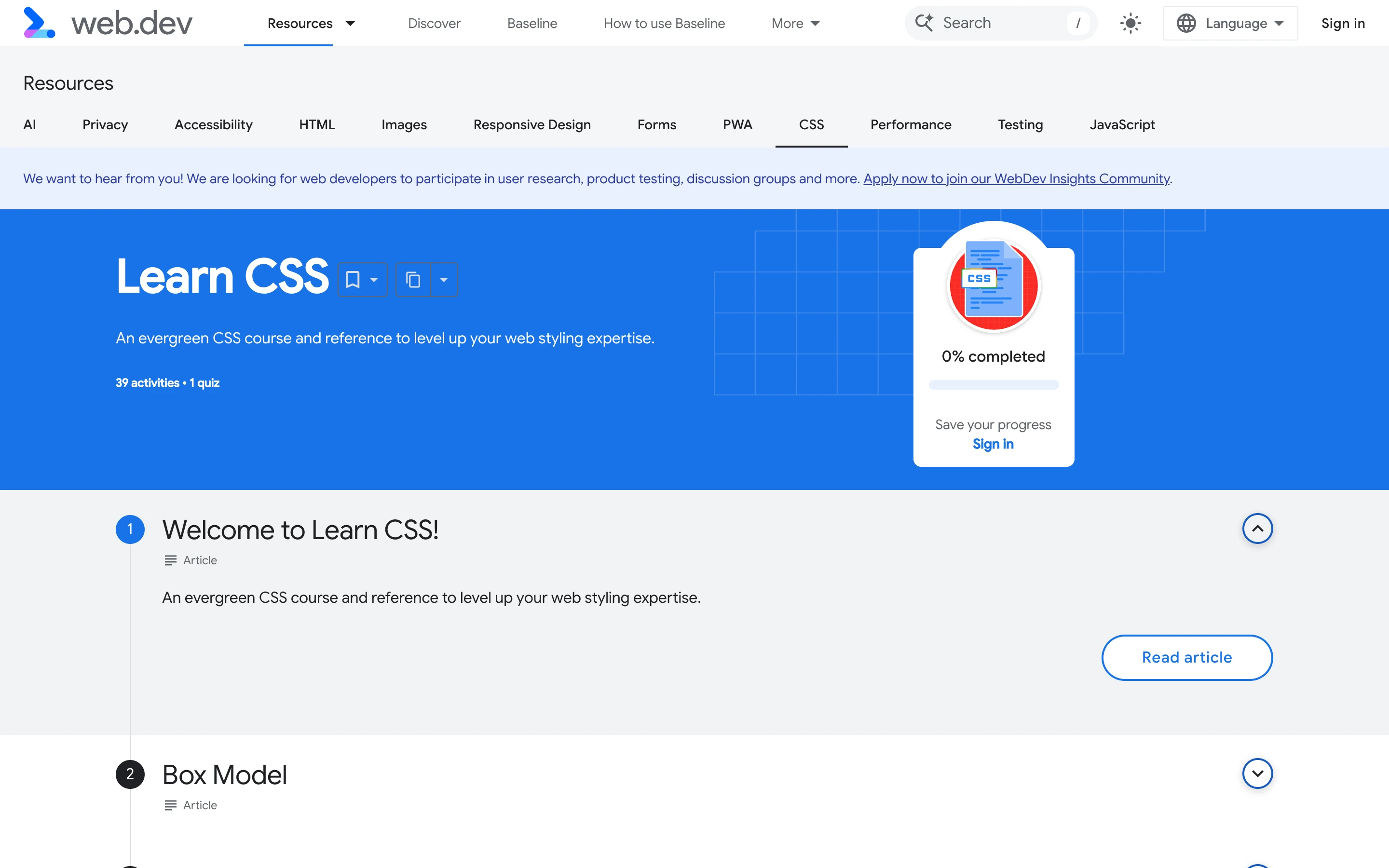 Learn CSS — captured interface