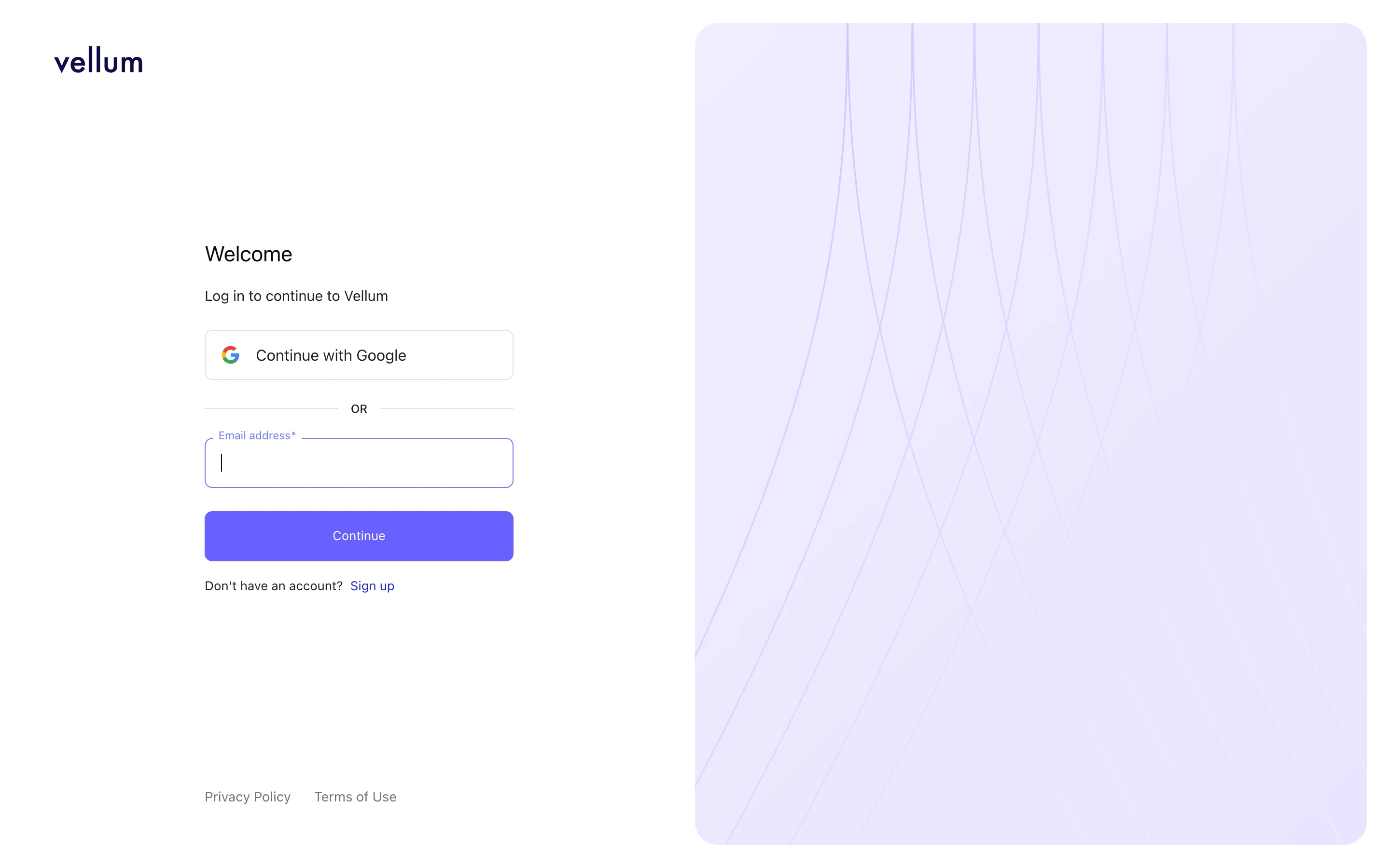 Vellum — Account entry — captured interface