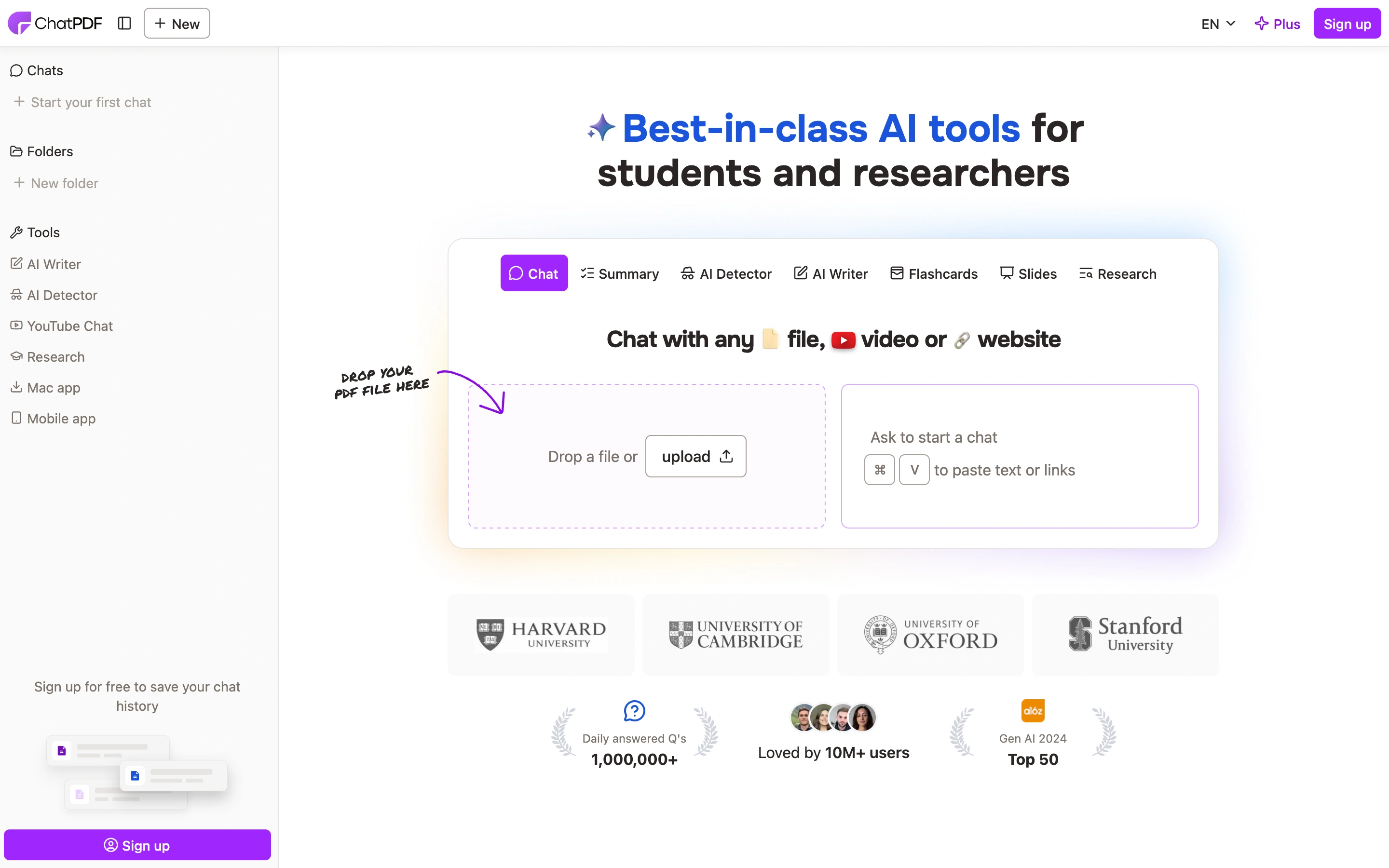 ChatPDF — Document chat start — captured interface