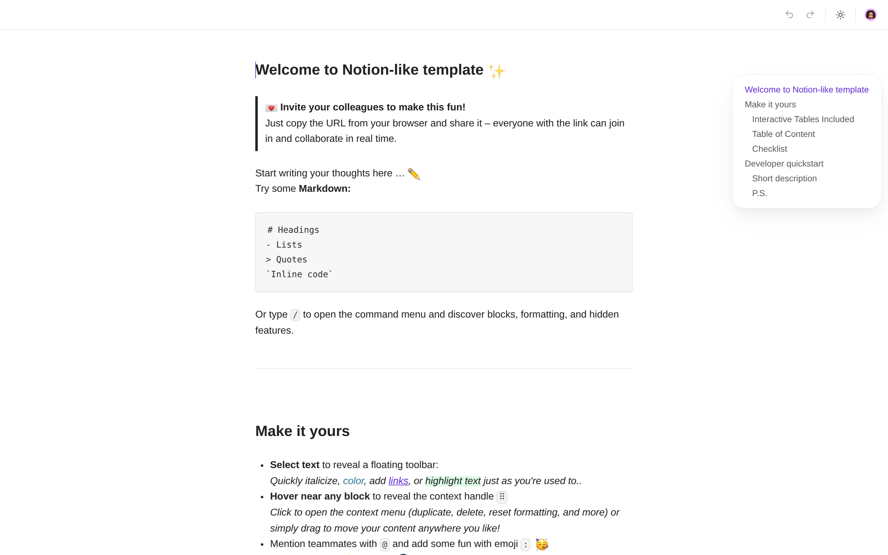 Tiptap — Rich text demo — captured interface