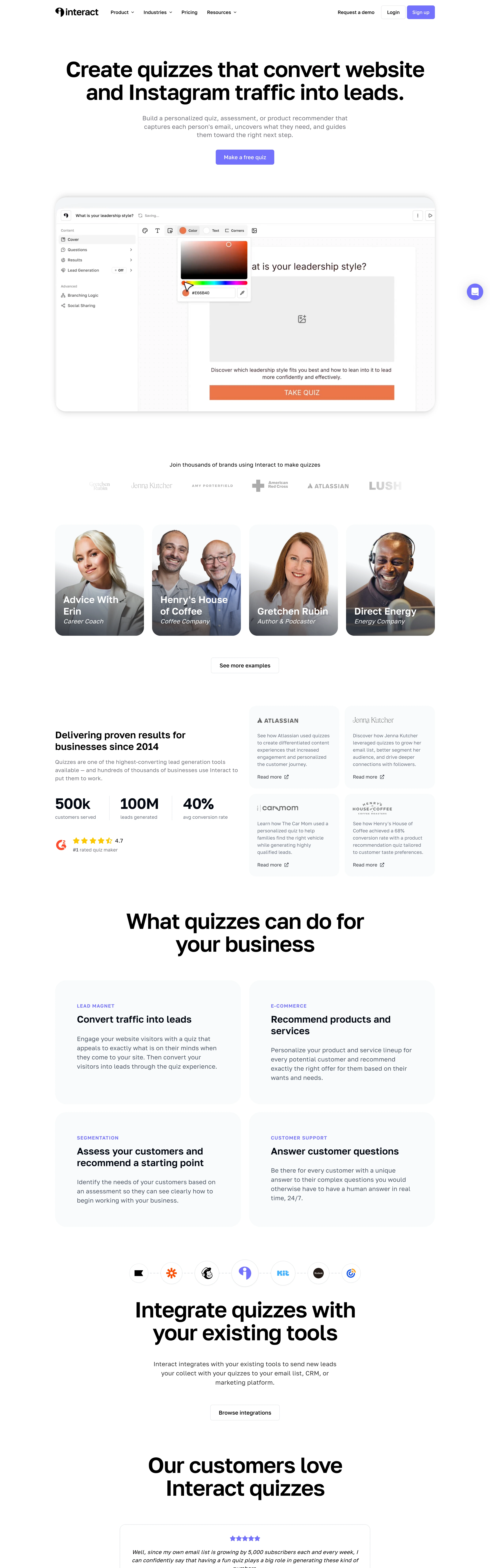 Interact — Lead-Gen Quiz — captured interface