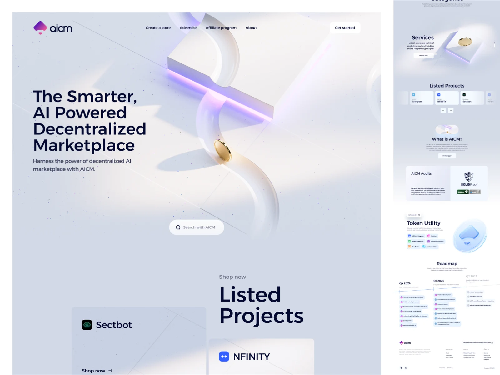 E commerce AICM 3D landing page hero section preview