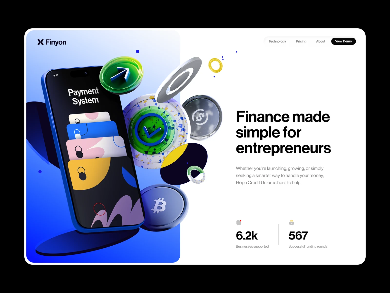 Landing page for financial services preview
