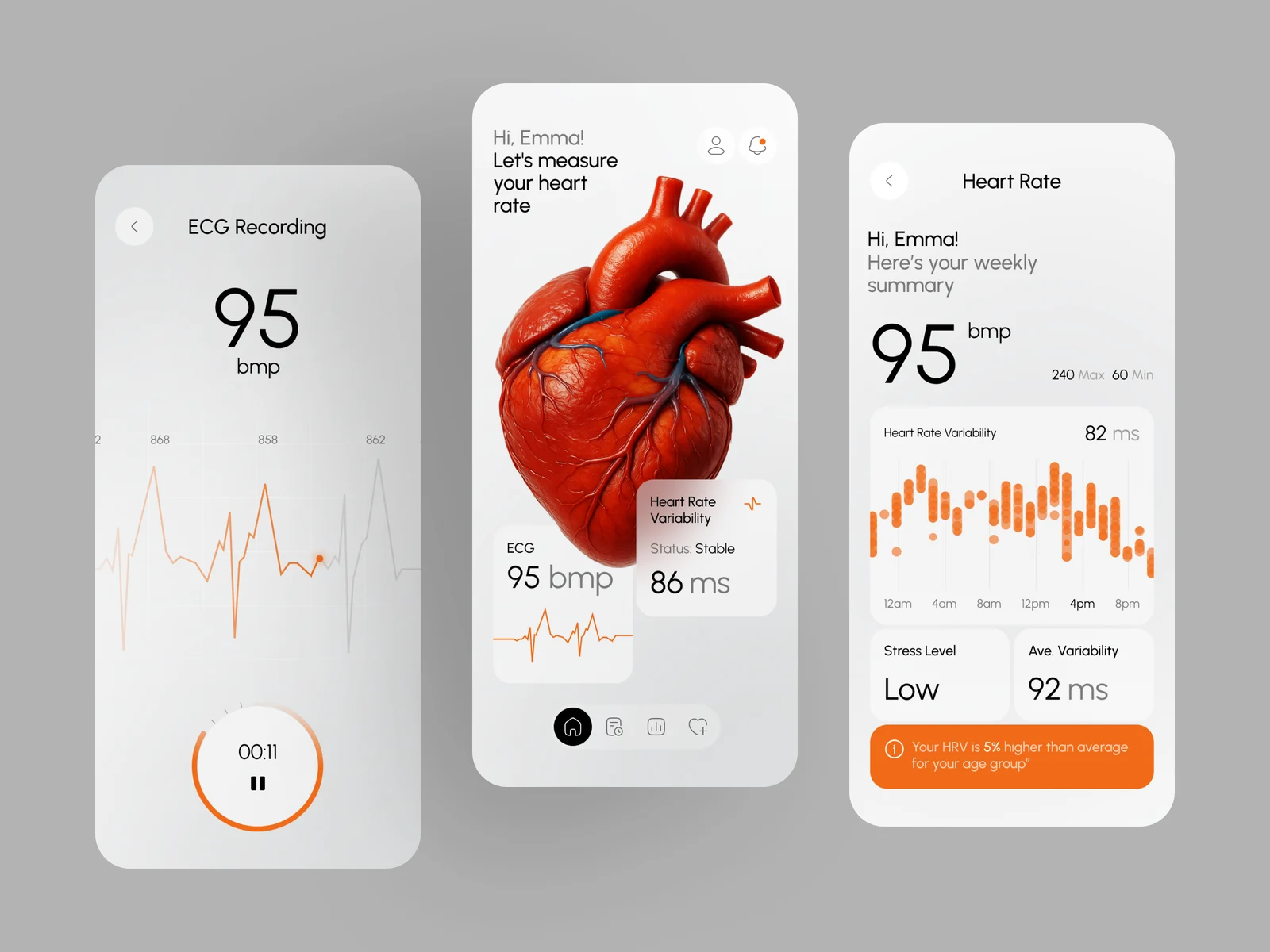 Mobile App Design — ECG & Heart Rate Monitoring UI preview