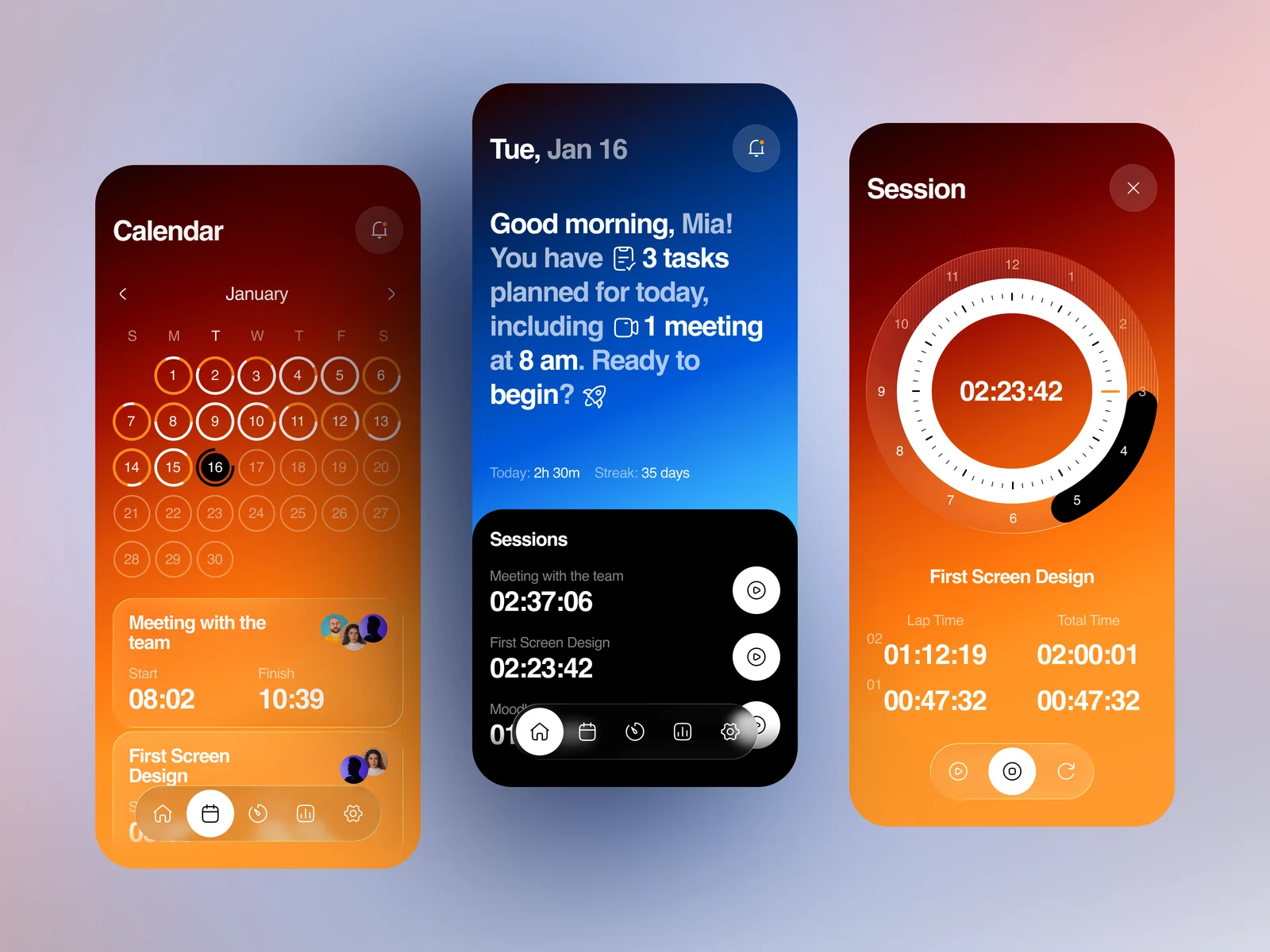 Time Tracking & Productivity Mobile App UI preview