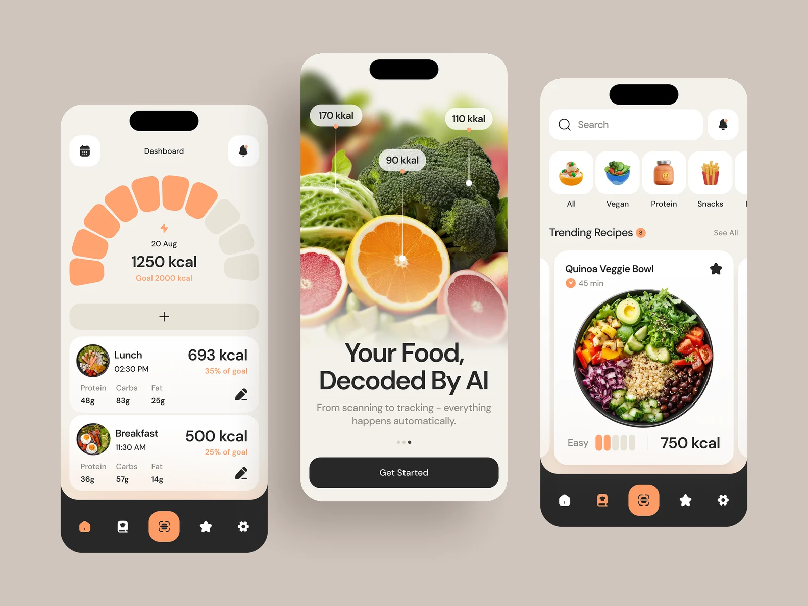 Food Tracking Mobile App UI with AI Scan preview