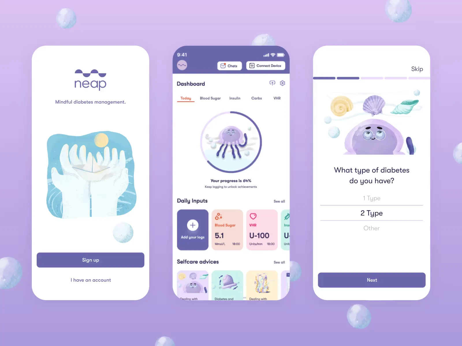 Neap - Mental Health Mobile App UI UX Design for Diabetics preview