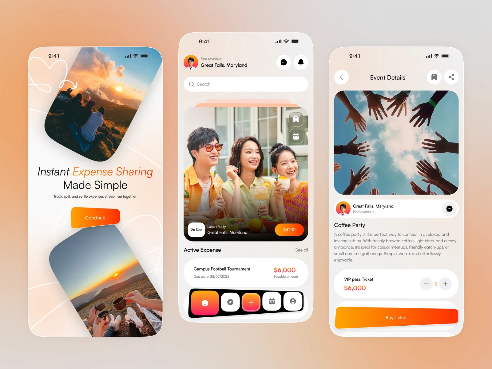 Travel Meetup & Bill Splitting App - Modern iOS UI Design preview