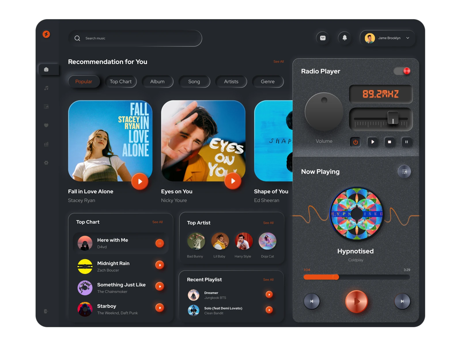 Music web app player dashboard preview